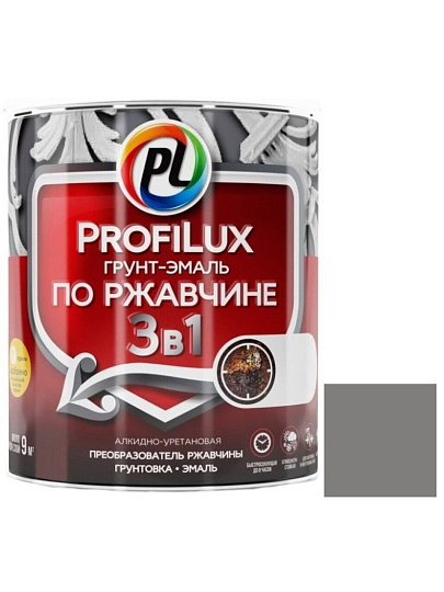 Грунт-эмаль Profilux, 3в1, по ржавчине, алкидно-уретановая, серая, 0.9 кг