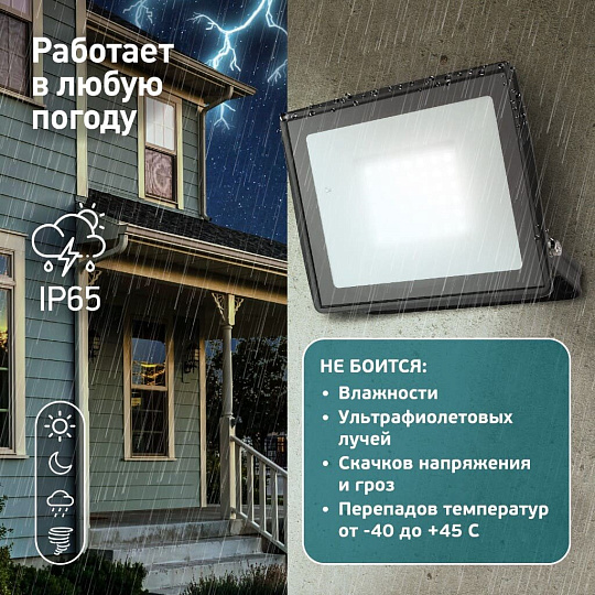 Прожектор светодиодный, Эра, LPR-023-0-65K-050, 50 Вт, 6500 К, IP65, 4000 Лм, уличный, Б0052024