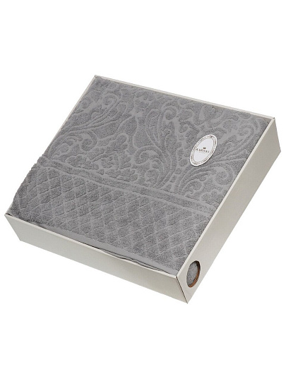 Плед евро, 220х240 см, подарочная коробка, жаккард, 100% хлопок, Karteks, Damask 14, серый