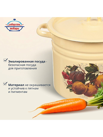 Кастрюля эмалированная сталь, 9 л, крышка сталь, цилиндрическая, Сибирские товары, С1622/.П/.п*59/*59/.П*79/*78/*119/79, в ассортименте