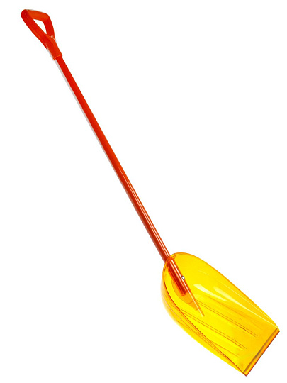 Лопата для снега поликарбонат, 450х110х1410 мм, черенок стальной, V-руч, ПК №4, ковш оранжевый, СЗ, сборная, LBPKS010