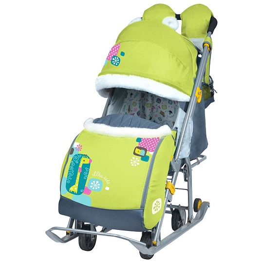 Санки-коляска Ника детям, НД7-2, выдвижные колеса, козырек с ушами, регулируемая спинка, сумка, рукав, тент, Nika