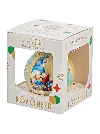 Елочный шар Лошадка с гномиком, 8 см, стекло, КУ-80-254001