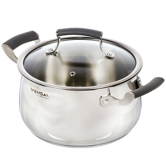 Кастрюля нержавеющая сталь, 3.6 л, крышка стекло, круглая, Vensal, Nouve Accord, VS1517, индукция
