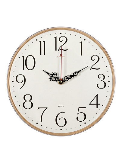 Часы настенные, кварцевые, 25 см, корпус бежевые, круглые, Рубин, Классика, 2524-001