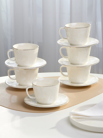 Набор чайный фарфор, 12 предметов, на 6 персон, 230 мл, Jewel, Опал, ПС0004-14