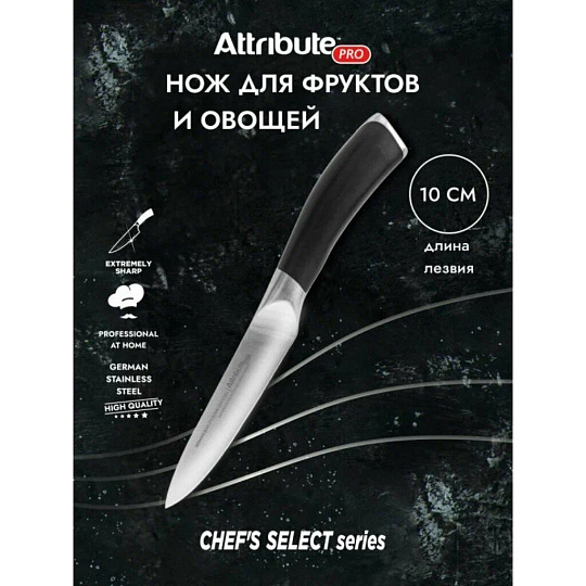 Нож кухонный Attribute, CHEF`S SELECT, для овощей, нержавеющая сталь, 10 см, abs-пластик, APK013