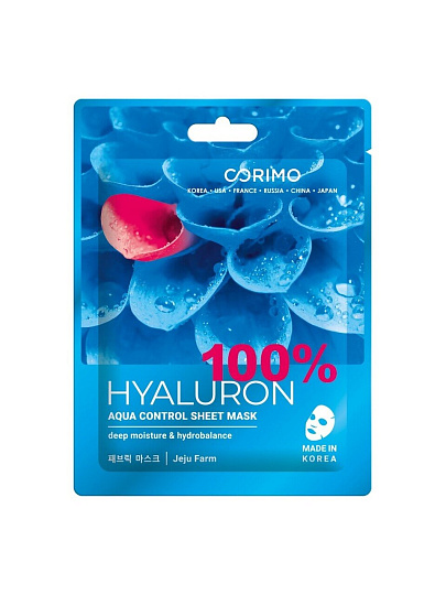 Маска для лица, Corimo, Акваконтроль, тканевая, 22 г, 100% Hyaluron