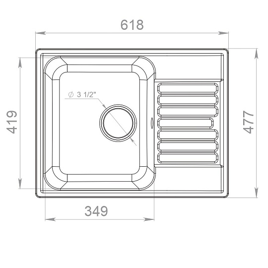 Мойка кухонная врезная, GranFest, Quarz, кварцевый песок, 618х477 мм, без сифона, черная, GF-Z13