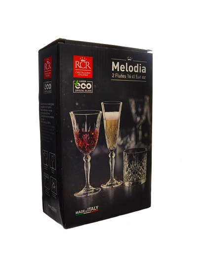 Бокал для шампанского, 160 мл, хрустальное стекло, 2 шт, RCR, Melodia, 54514