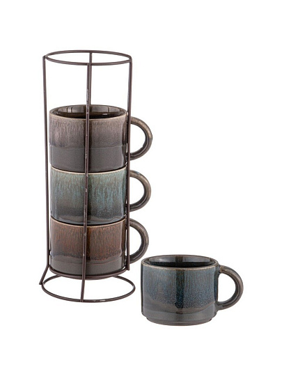 Кружка керамика, 4 шт, 180 мл, Reactive Glaze, Lefard, 155-775, металлическая подставка