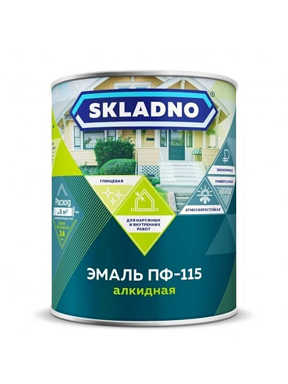 Эмаль Skladno, ПФ-115 Пром, алкидная, глянцевая, черная, 5.5 кг