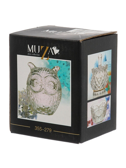 Икорница стекло, Muza, Сова, 60 мл, 7х6.5х8 см, с крышкой, на подставке, 355-279