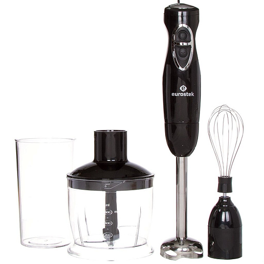 Блендер погружной 400 Вт, 2 скорости, стакан, венчик, измельчитель, Eurostek, EHB-KS06F, черный