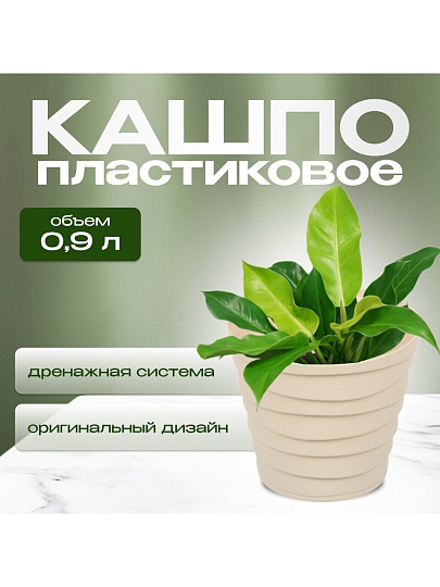 Кашпо пластик, 0.9 л, универсальное, кремовое, La Decoro, Бархан, КШ-4315