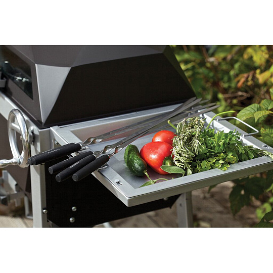 Шампур лезвие плоское, 6 шт, 600х12х1.8 мм, сталь, рукоятка дерево, Forester, в блистере, RZ-60WB