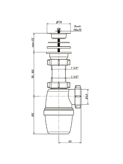 Сифон для мойки, 1" 1/2х40, полипропилен, Orio, А-4003