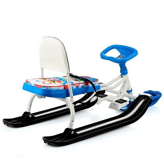 Снегокат Nika, Тимка спорт 4-1, ТС4-1/БГ, 45 см, машины, красный, белый каркас, складная спинка, ремень безопасности, трос