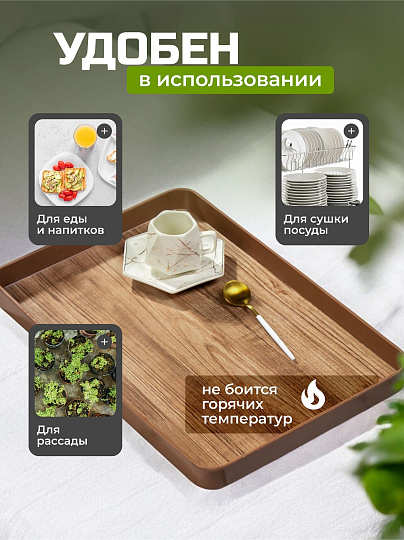 Поднос пластик, 39х27 см, прямоугольный, коричневый, Y4-8584