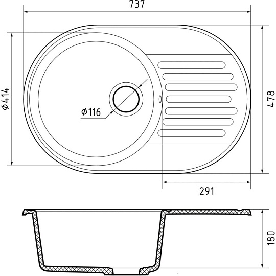 Мойка кухонная врезная, GranFest, Quarz, кварцевый песок, 737х478 мм, без сифона, песочная, GF-Z18