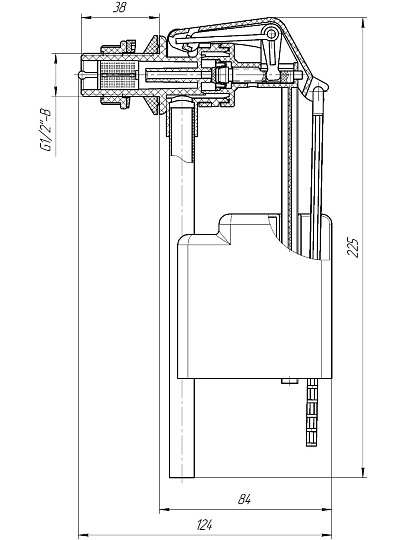 Клапан для бачка унитаза боковой, 1/2", пластик, заливной, Инкоэр, БпрН Р