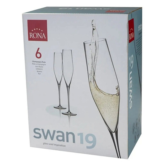 Бокал для шампанского, 190 мл, хрустальное стекло, 6 шт, Rona, Swan, 61557
