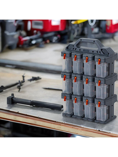 Ящик-органайзер для инструментов, 15х31х43 см, пластик, Blocker, Expert, 24 модуля, серо-свинцовый, оранжевый, BR395112026