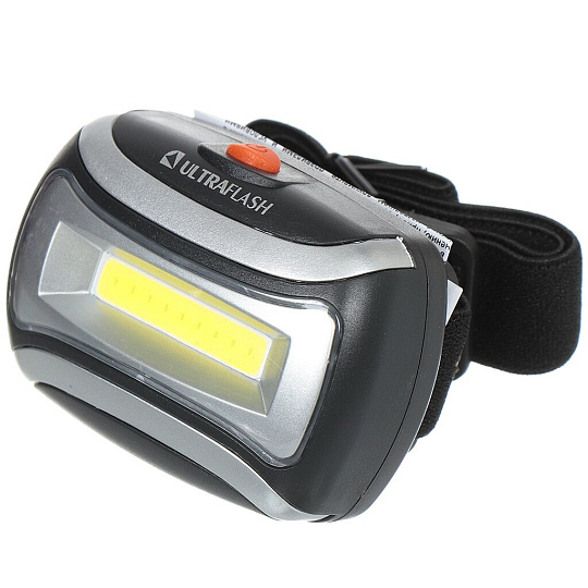 Фонарь налобный, Ultraflash, 5 380, пластик, черный, 12870