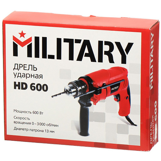 Дрель ударная, Military, HD600, ключевая, 13 мм, 600 Вт, 1 скорость
