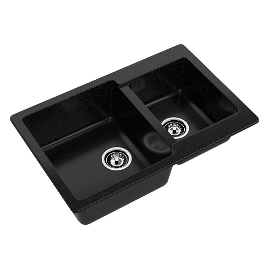 Мойка кухонная врезная, GranFest, Practik, искусственный мрамор, 780x510 мм, + сифон, черная, GF-P-780K