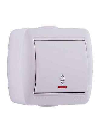 Выключатель открытой установки, одноклавишный, без заземления, керамика, подсветка, белый, проходной, Lezard, Nata, 710-0200-114