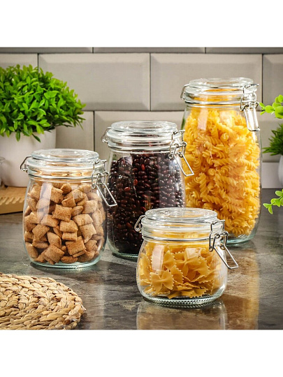 Банка для сыпучих продуктов, стекло, 1 л, с крышкой, с бугельным замком, Y3-1368/318559