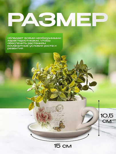 Горшок керамика, 1 л, 15х10.5 см, Розовые цветы чайная чашка малая, Y3-1291/318489