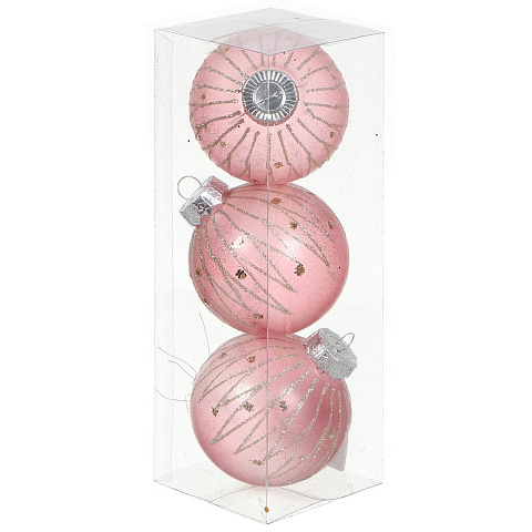 Елочный шар 3 шт, rose pink, 8 см, пластик, SYQB-0121109