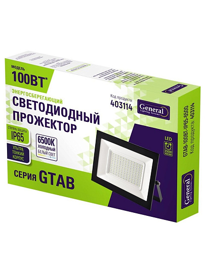 Прожектор светодиодный, General Lighting Systems, GTAB-100BT-IP65-6500, 100 Вт, 6500 К, IP65, 9000 Лм, черный, 403114