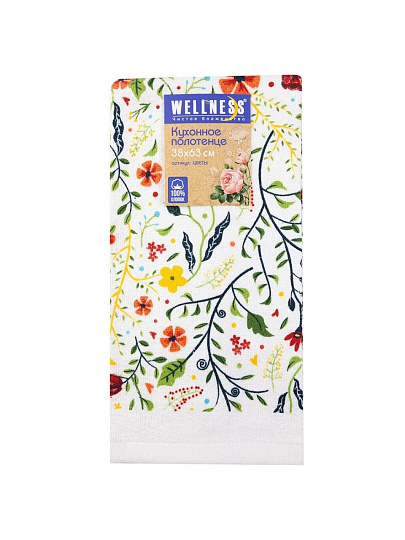 Полотенце кухонное 38х63 см, 250 г/м2, 100% хлопок, Wellness, Цветы, Китай