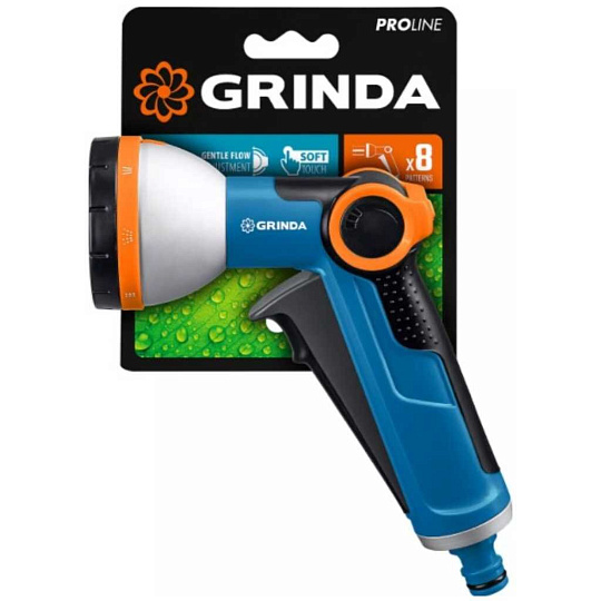 Пистолет поливочный 8 режимов, металл, двухкомпонентный, курок спереди, Grinda, PROLine X-8, 8-427145_z02
