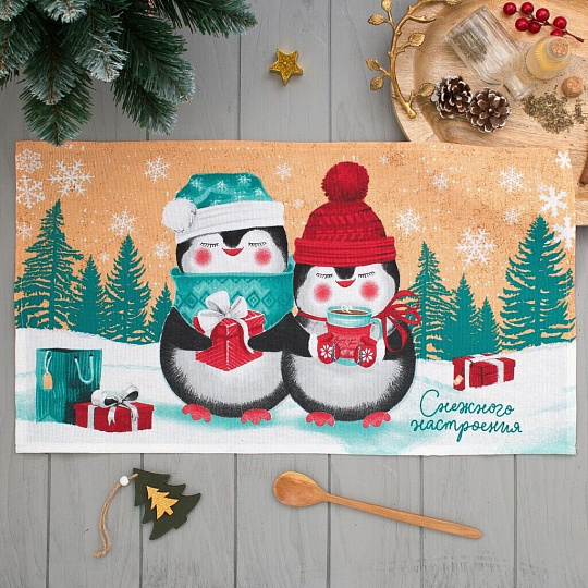 Полотенце кухонное 35х60 см, 100% хлопок, Доляна, Снежного настроения, Россия, 4389620