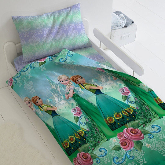 Постельное белье детское 1.5-сп, пр150х214, н70х70, п143х215, поплин, Холодное сердце, Анна и Эльза