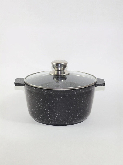 Кастрюля алюминий, антипригарное покрытие, 5 л, крышка стекло, Алтей, Granit Perfection black, 05-0550-310