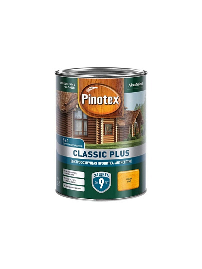 Пропитка Pinotex, Classic Plus, для дерева, антисептик, сосна, 0.9 л