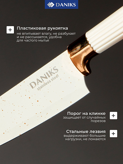 Набор ножей 6 предметов, нержавеющая сталь, рукоятка пластик, с подставкой, Daniks, Стиль, YW-A455