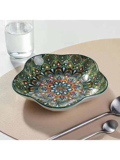 Блюдо керамика, 20 см, зеленое, Самарканд, Y4-9768