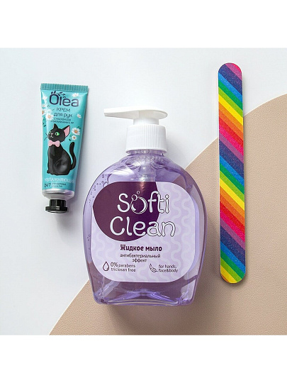 Набор для женщин, мыло жидкое Softi Clean, 300 мл + крем для рук, Olea, 30 мл + пилка маникюрная
