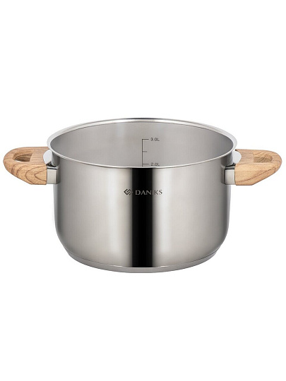 Кастрюля нержавеющая сталь, 3.9 л, крышка стекло, Daniks, Осло, GS-01147-20CA, индукция