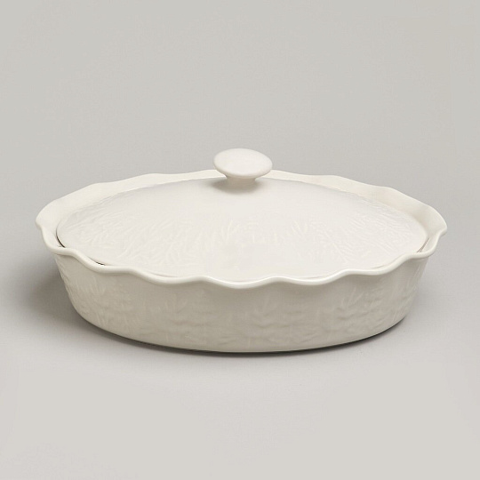Форма для запекания керамика, 24х33х13 см, 2 л, овальная, с крышкой, Agness, Beige, 780-127