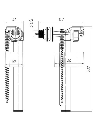 Клапан для бачка унитаза боковой, 1/2", пластик, заливной, АниПласт, WC5050