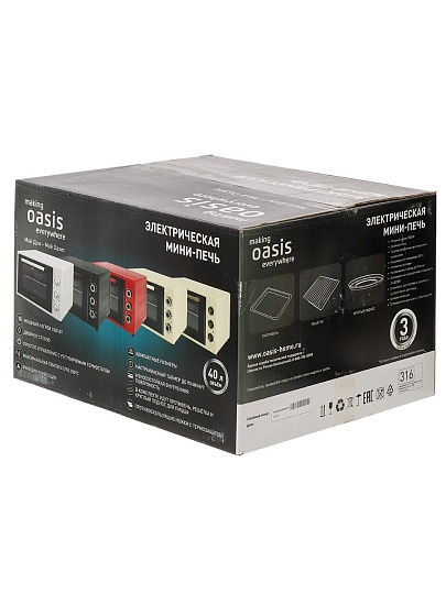 Духовка электрическая, Oasis, everywhere, 40 л, 1500 Вт, с термостатом, черная, M-40CB