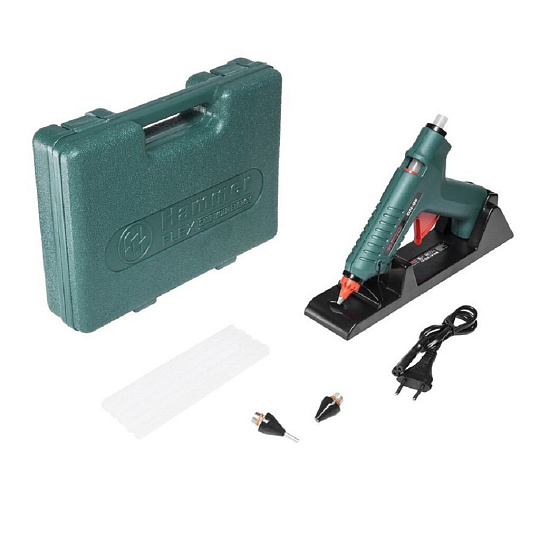Электропистолет клеевой 11 мм, 15 Вт, 22 г/мин, короткая и длинная насадка стержни, Hammer, GN-06, 273271