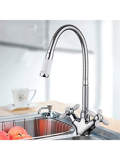 Смеситель для кухни, Frud, гибкий излив, с кран-буксой, белый, R43127-7
